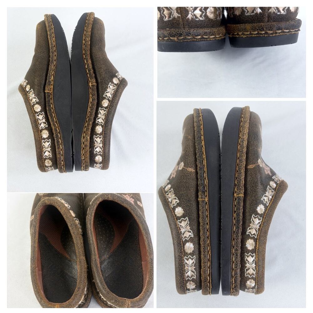 Y2K Earth Kalso Pearl Leather Embroidered Negative Heel Slip On Mules Clogs Sz 7 - Picture 5 of 6